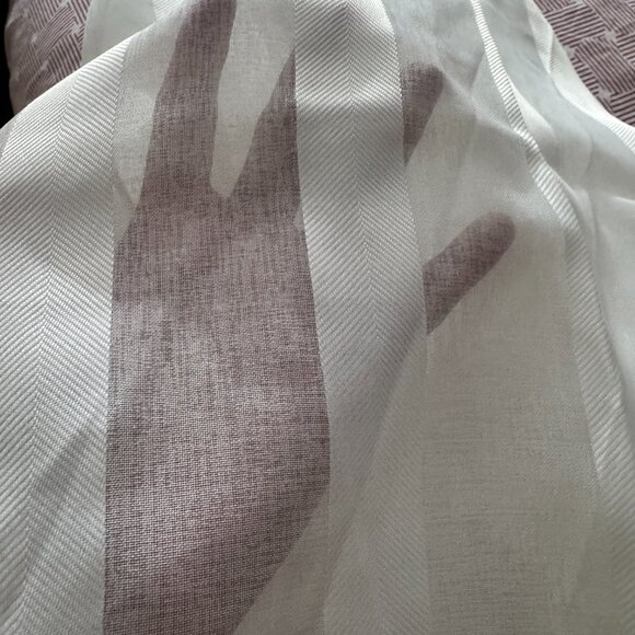 Eyelet Kitchen Curtains White striped Semi Sheer x 2 Panels Small window decor - Picture 6 of 10